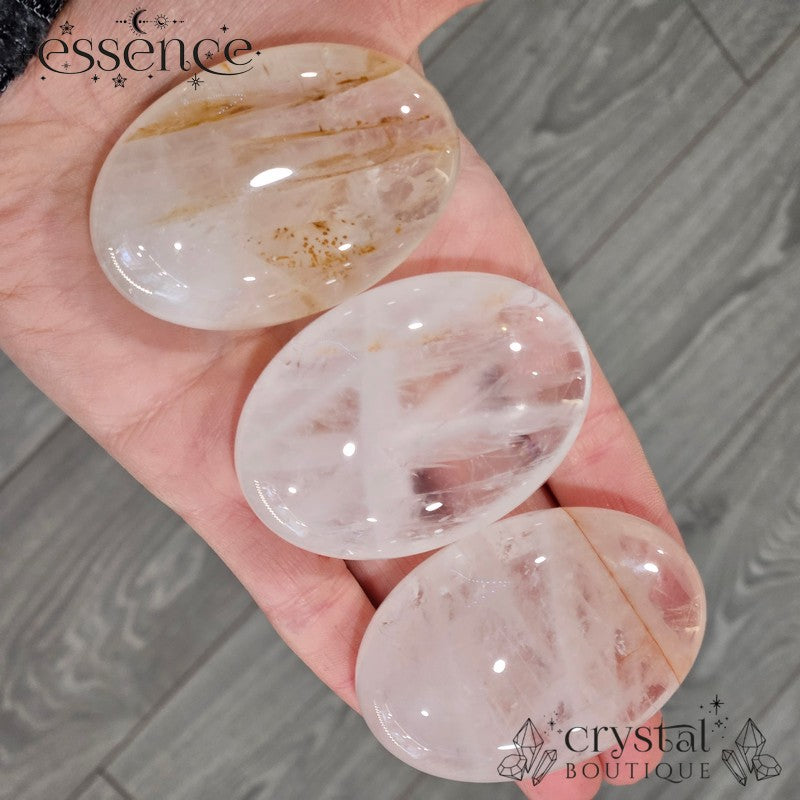 Golden Healer Quartz Palm Stone – Pure Radiance & Healing Energy