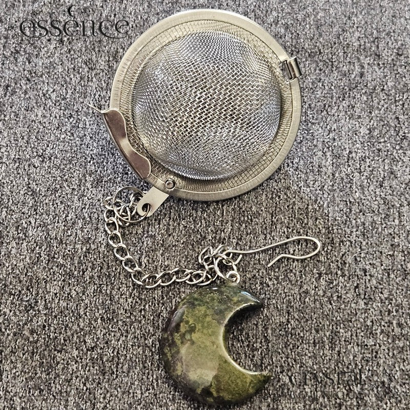 Dragon Blood Jasper Moon Stainless Steel Tea Strainer – Brew with Strength & Vitality