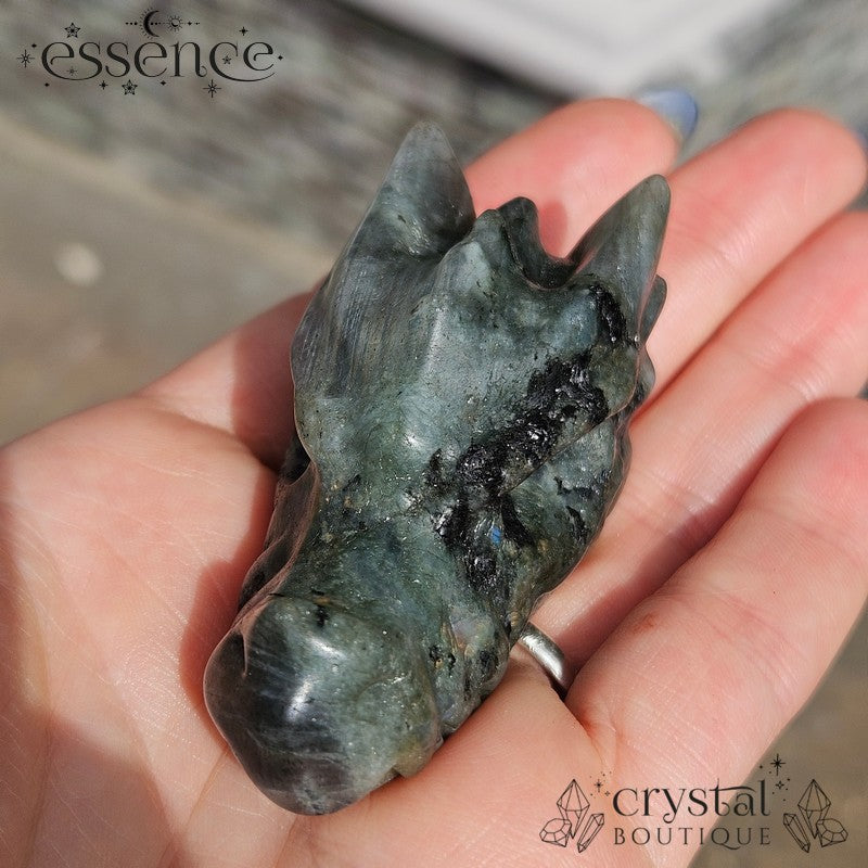 Labradorite with Black Tourmaline Dragon Head