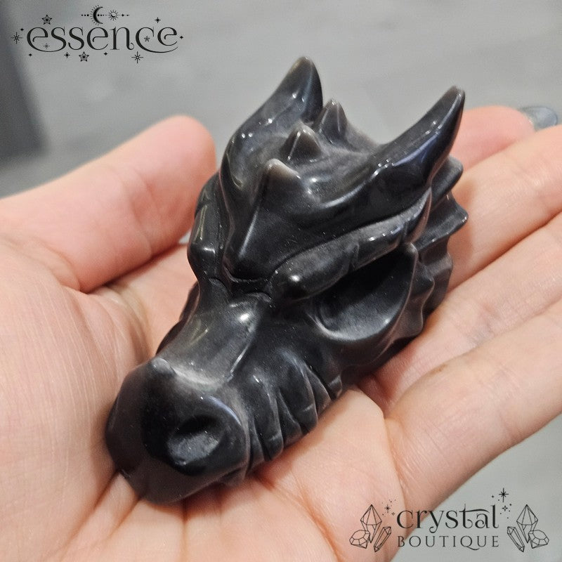 Silver Sheen Obsidian Dragon Head