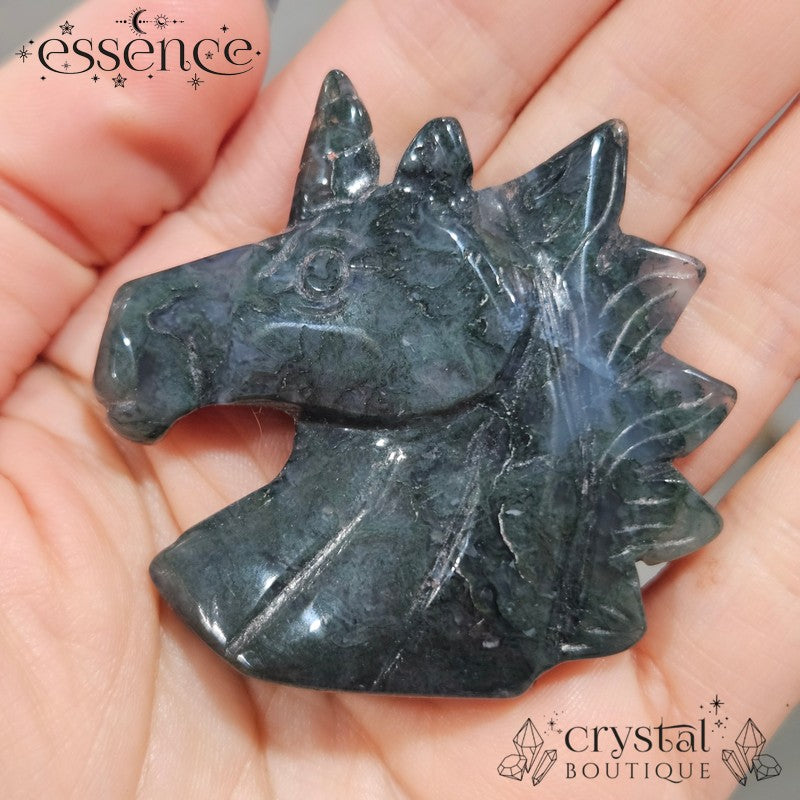 Moss Agate Unicorn Head