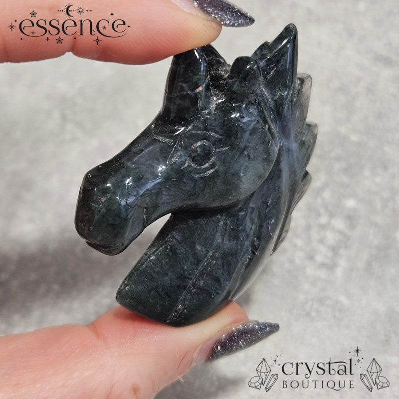 Moss Agate Unicorn Head