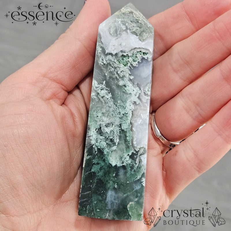 Moss Agate Tower 🌿 Frost Ferns 118g