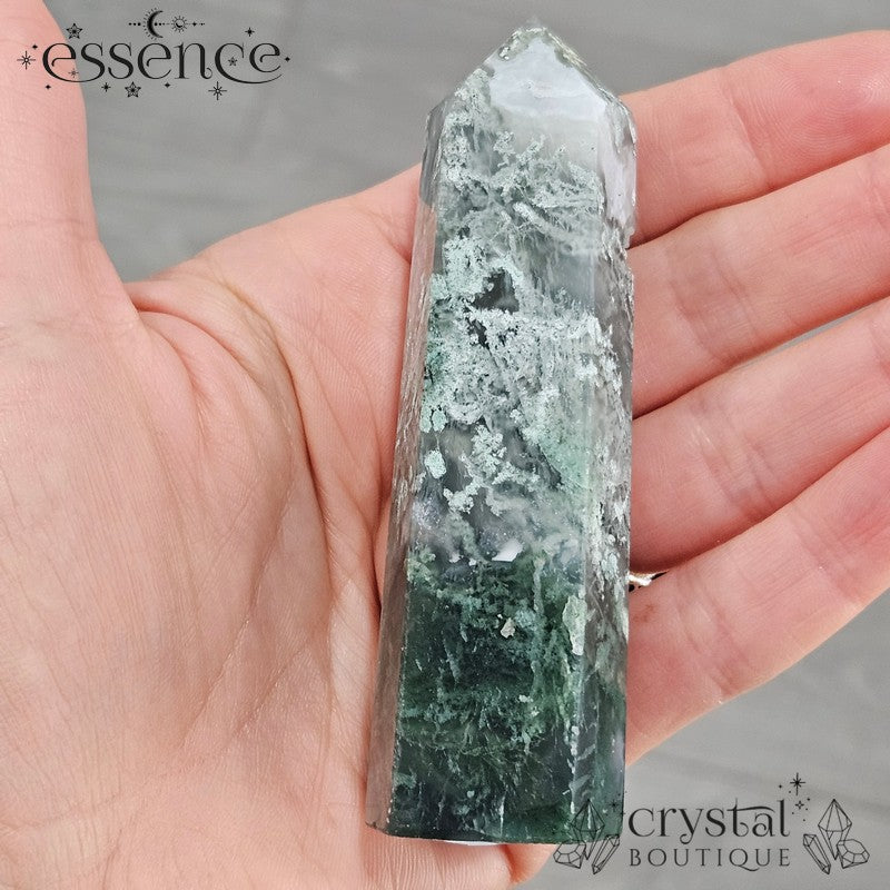 Moss Agate Tower 🌿 Frost Ferns 118g