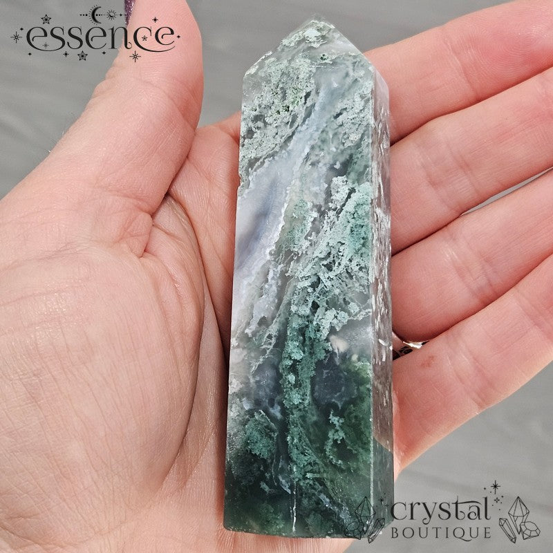Moss Agate Tower 🌿 Frost Ferns 118g
