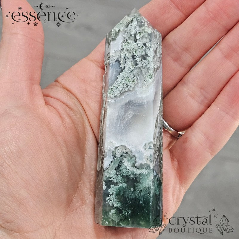 Moss Agate Tower 🌿 Frost Ferns 118g