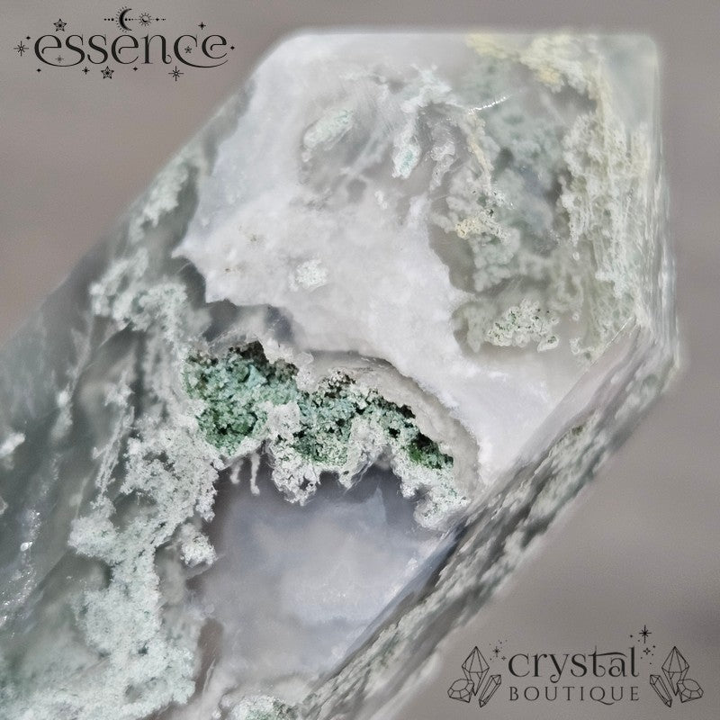 Moss Agate Tower 🌿 Frost Ferns 118g