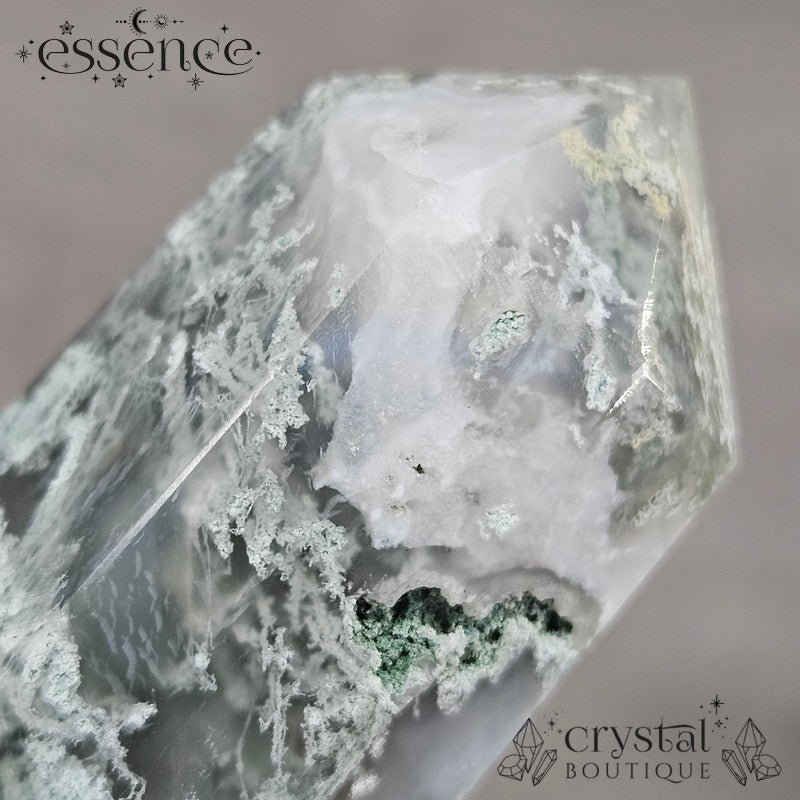 Moss Agate Tower 🌿 Frost Ferns 118g
