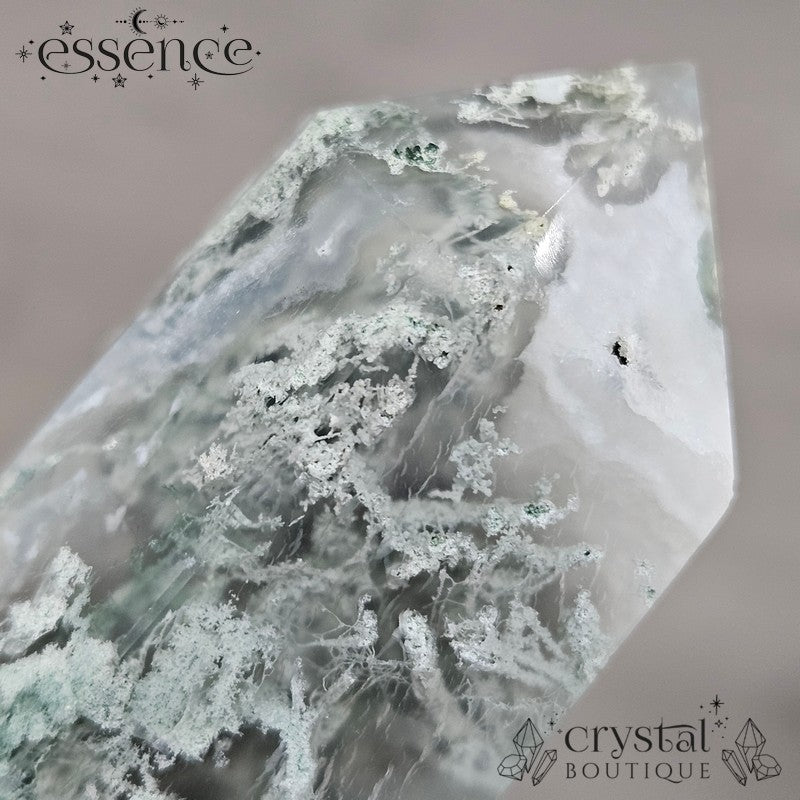 Moss Agate Tower 🌿 Frost Ferns 118g