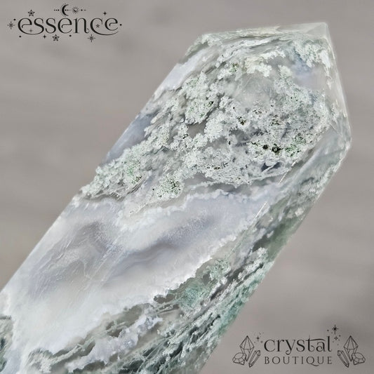 Moss Agate Tower 🌿 Frost Ferns 118g