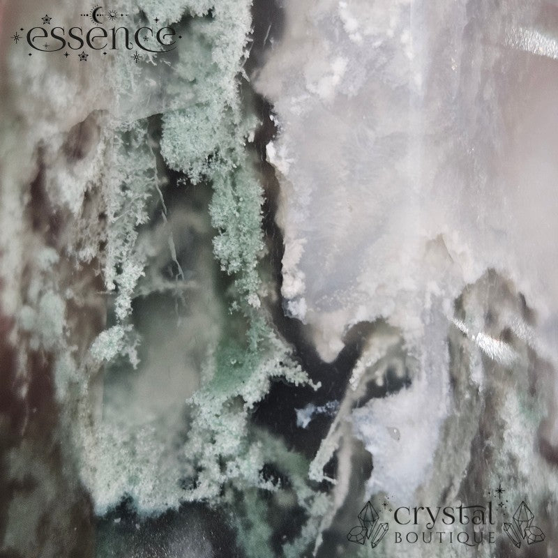 Moss Agate Tower 🌿 Frost Ferns 118g