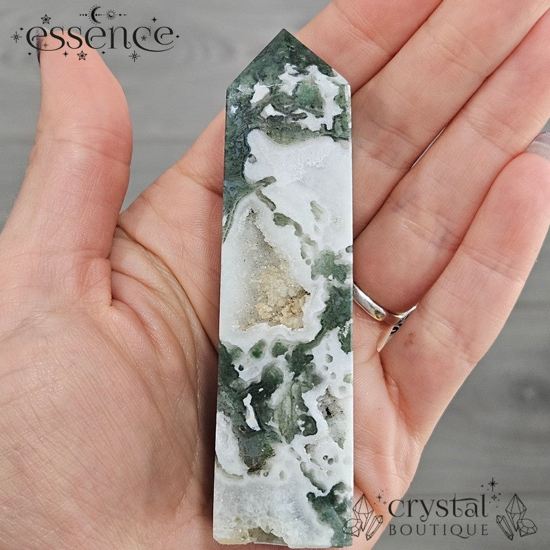 Moss Agate Tower🌿 Snowfall| 132g
