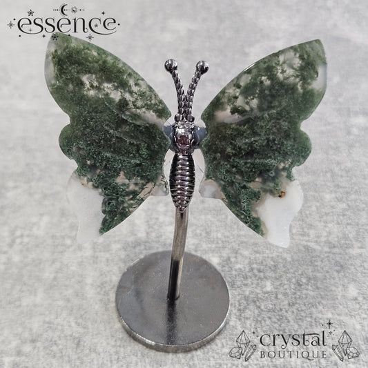 Moss Agate Butterfly on a stand