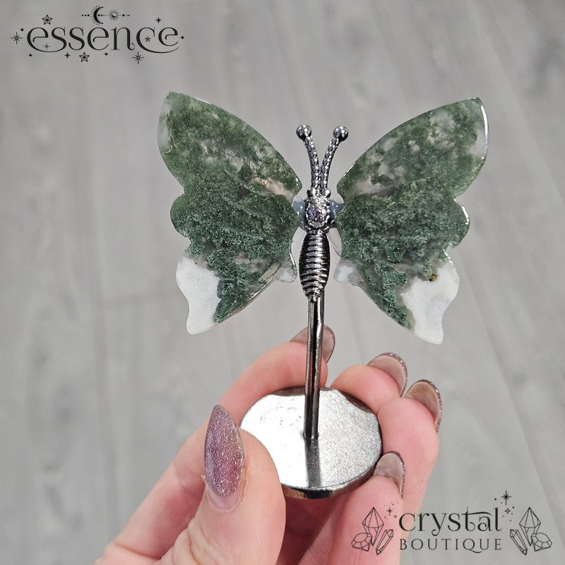 Moss Agate Butterfly on a stand