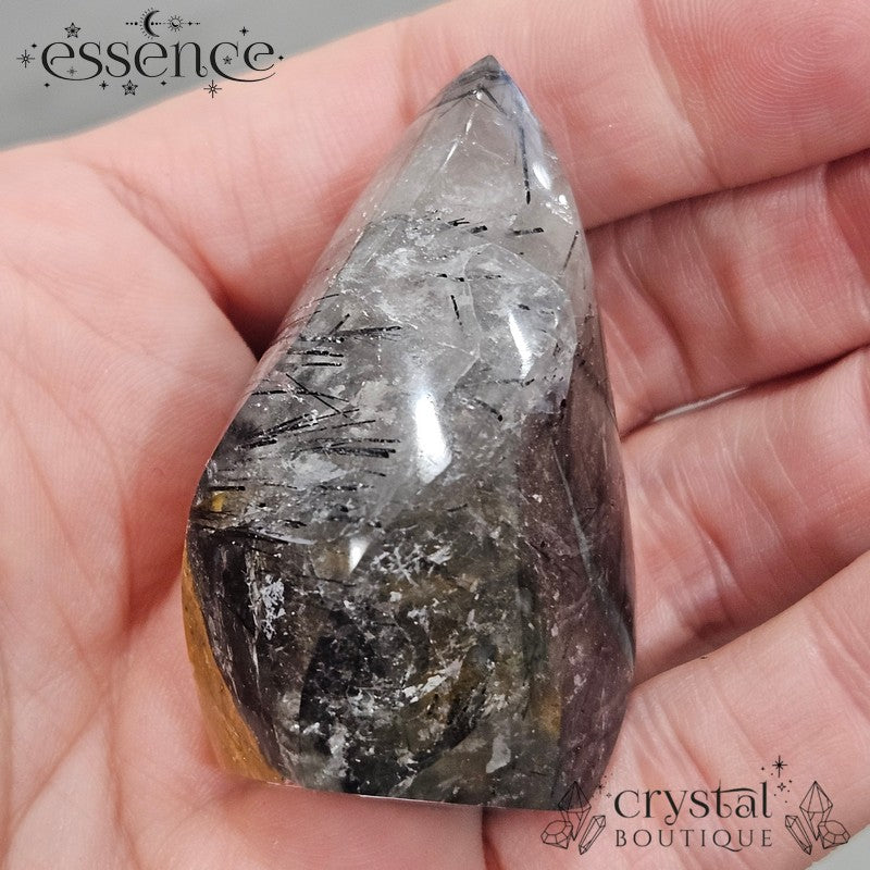 Black Tourmalated Quartz With Limonite Flame