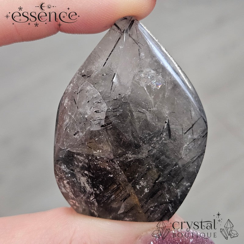 Black Tourmalated Quartz With Limonite Flame