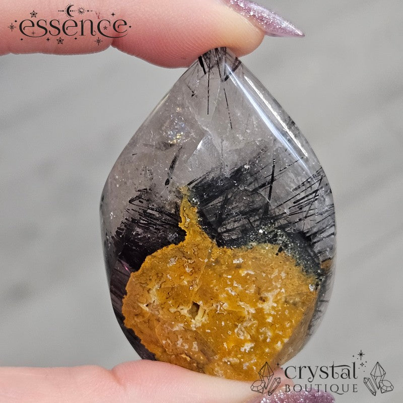 Black Tourmalated Quartz With Limonite Flame