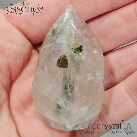 Green Tourmaline in Quartz Flame