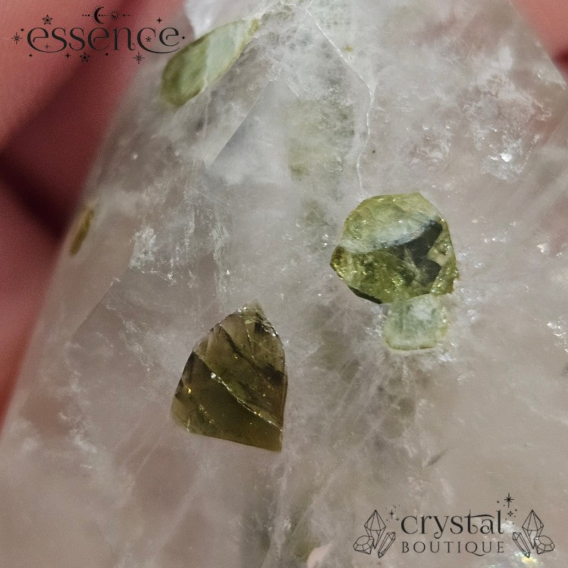Green Tourmaline in Quartz Flame