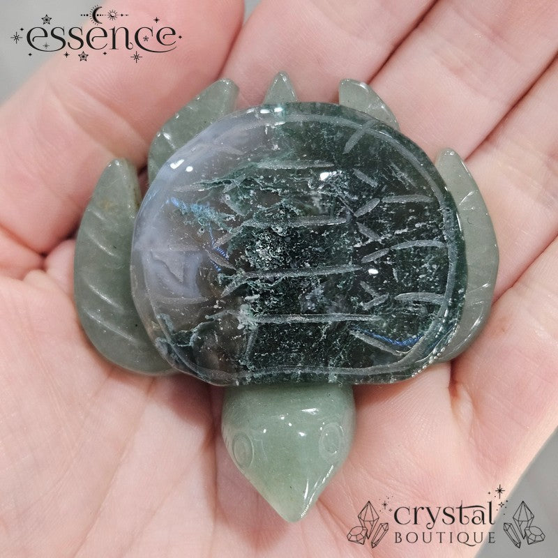 Green Aventurine Turtles with Moss Agate Shells
