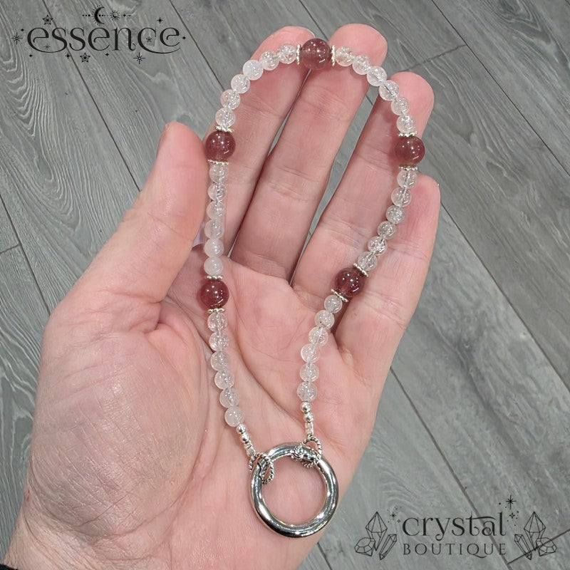 Strawberry Quartz & Clear Quartz Phone Chain