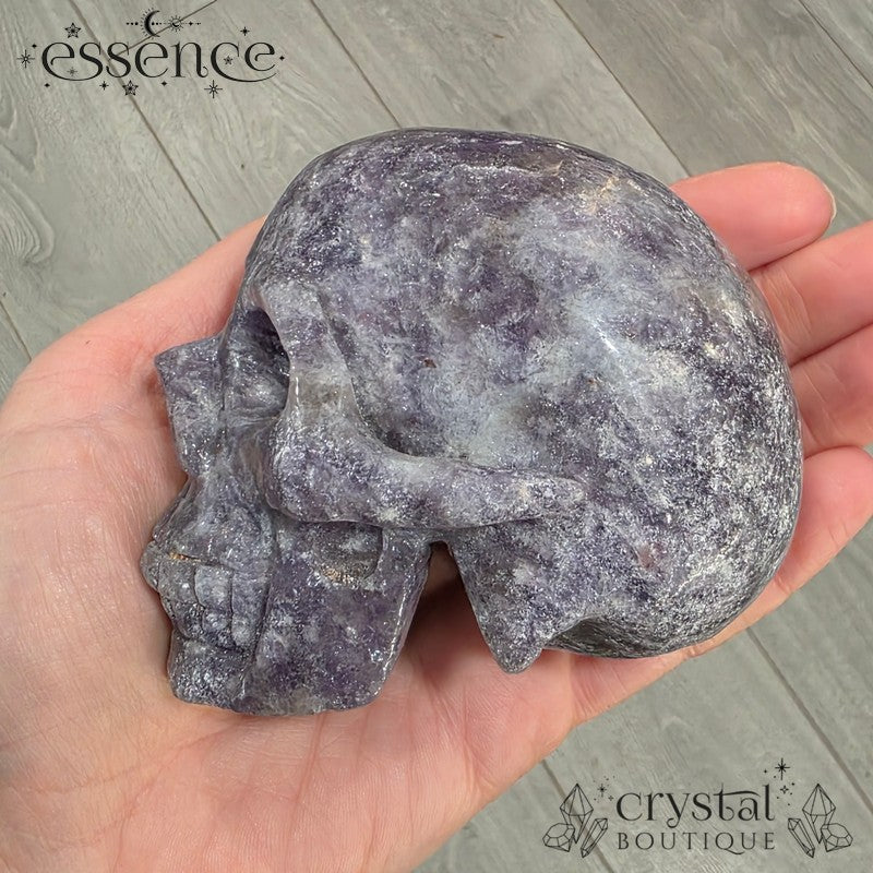 Lepidolite Skull with Smoky Quartz & Pink Tourmaline