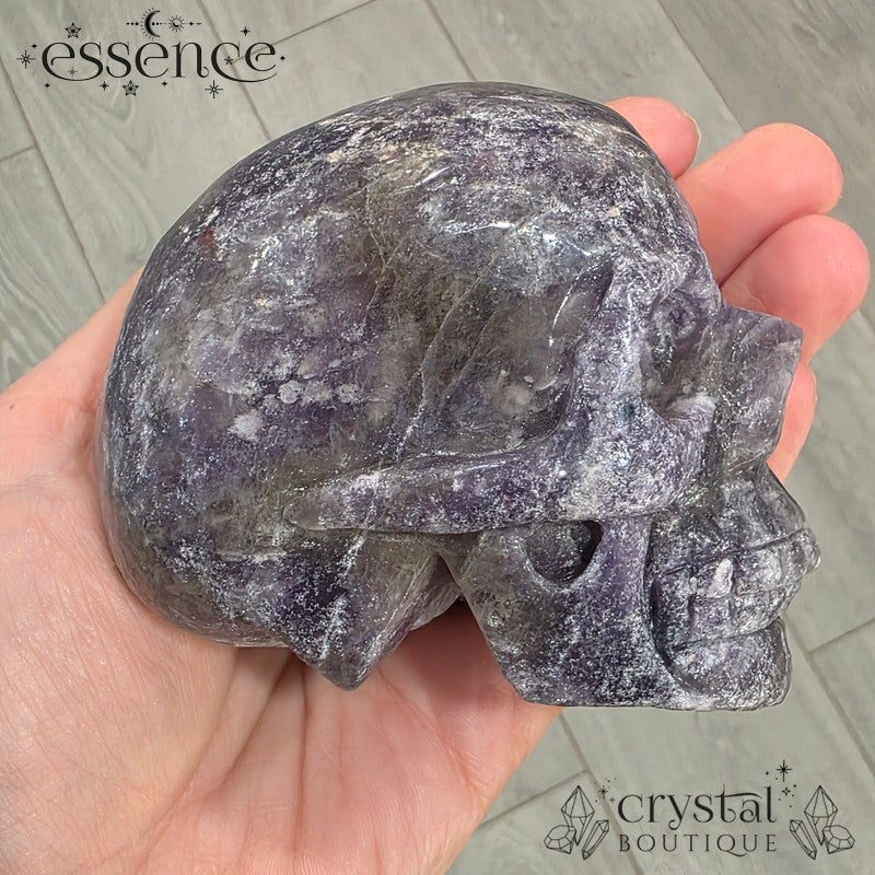 Lepidolite Skull with Smoky Quartz & Pink Tourmaline