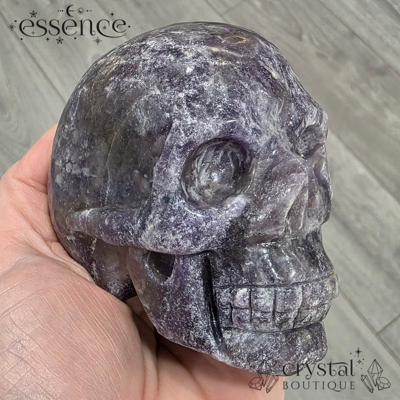 Lepidolite Skull with Smoky Quartz & Pink Tourmaline