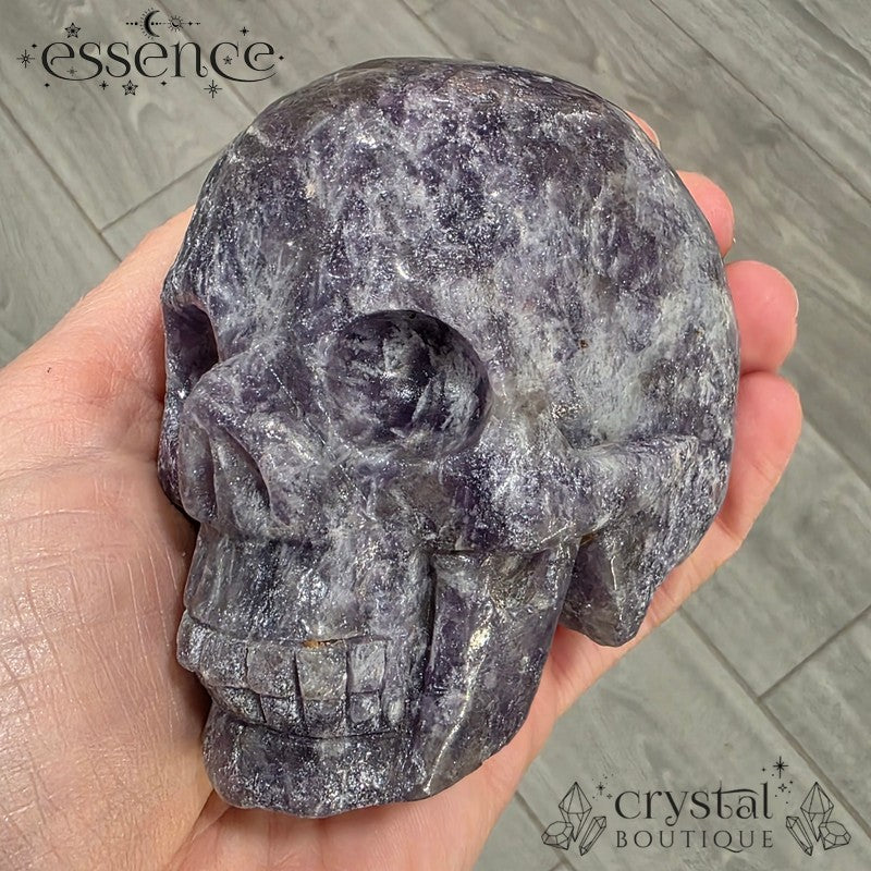 Lepidolite Skull with Smoky Quartz & Pink Tourmaline