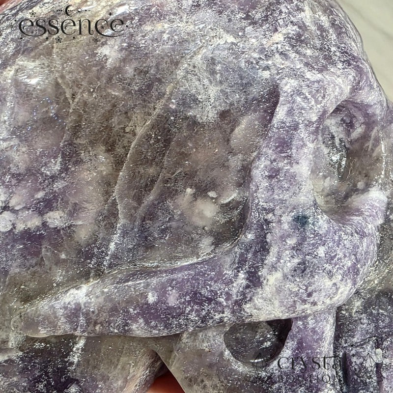 Lepidolite Skull with Smoky Quartz & Pink Tourmaline