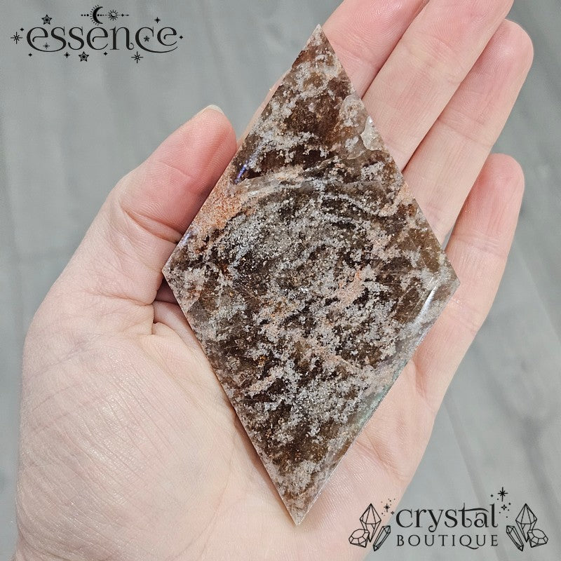 Thousand Layer Quartz Polished Freeforms on stand