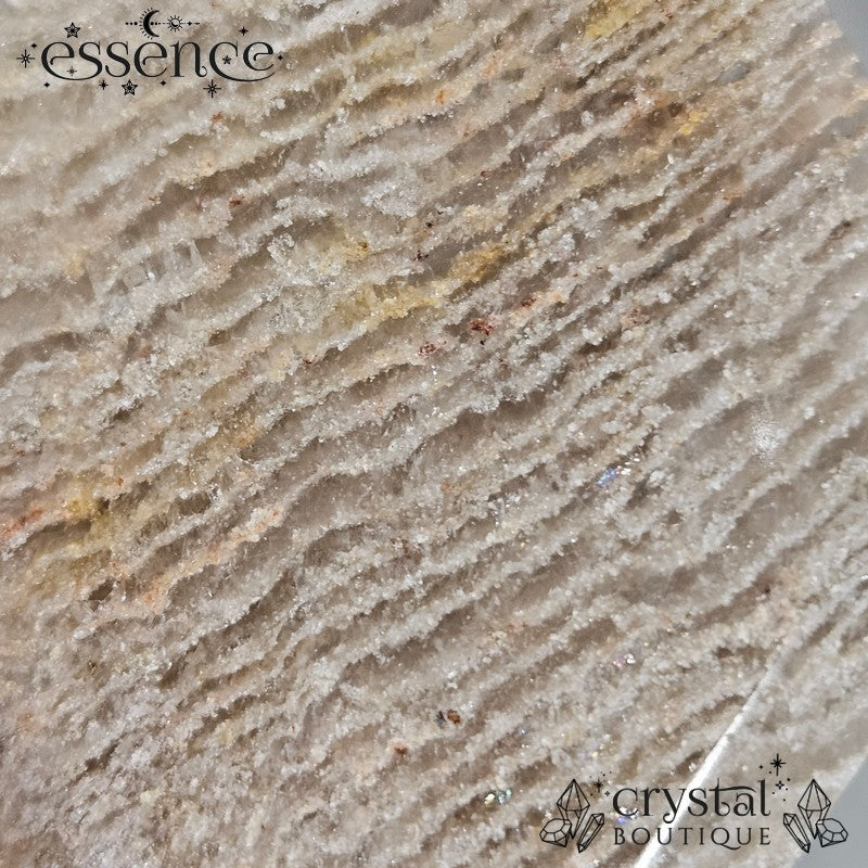 Thousand Layer Quartz Polished Freeforms on stand