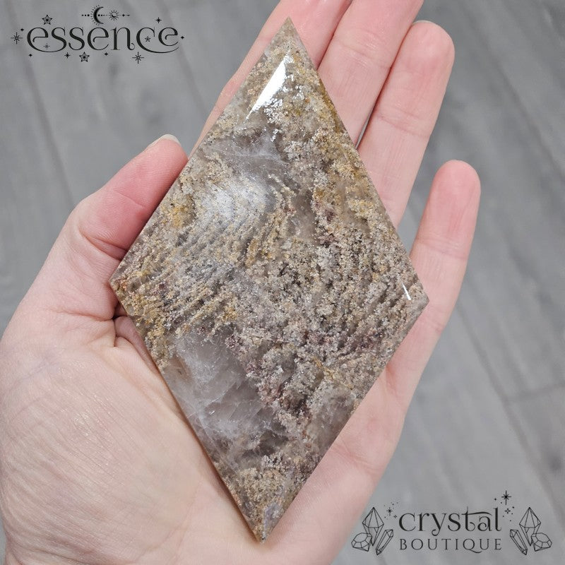 Thousand Layer Quartz Polished Freeforms on stand