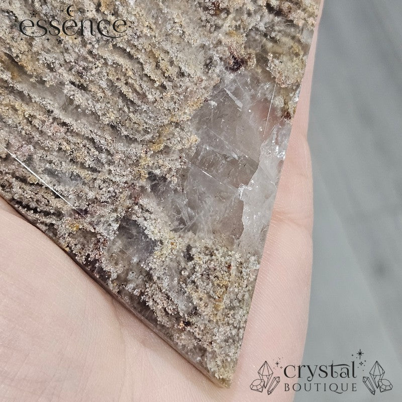 Thousand Layer Quartz Polished Freeforms on stand