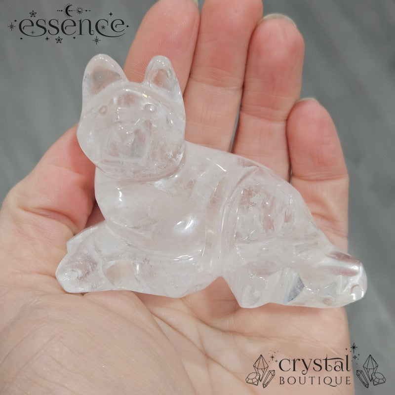Brazilian Clear Quartz Dog Carving