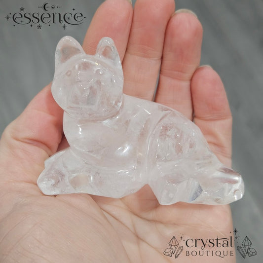Brazilian Clear Quartz Dog Carving
