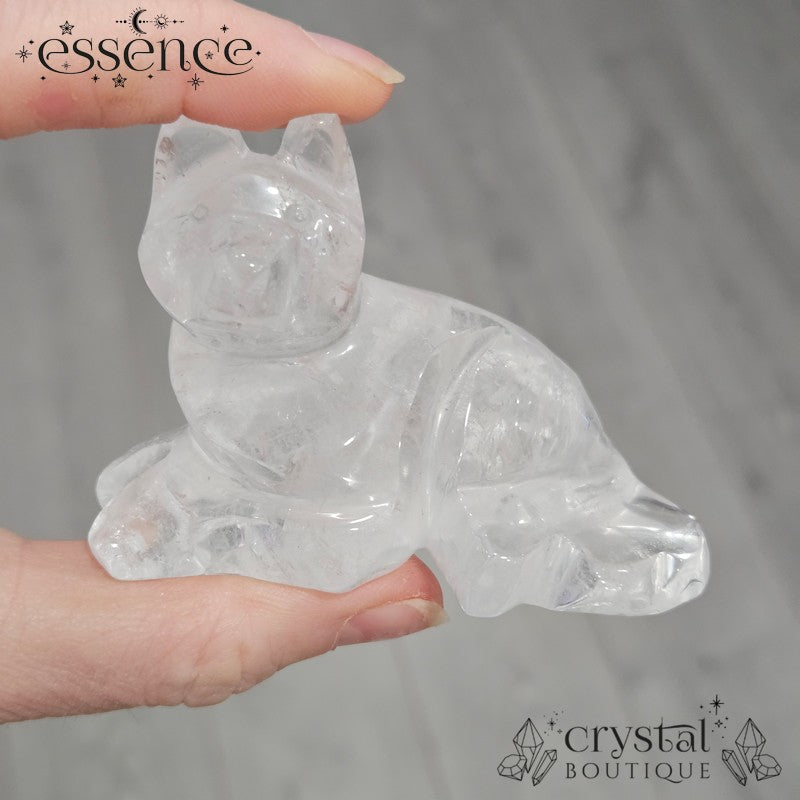 Brazilian Clear Quartz Dog Carving