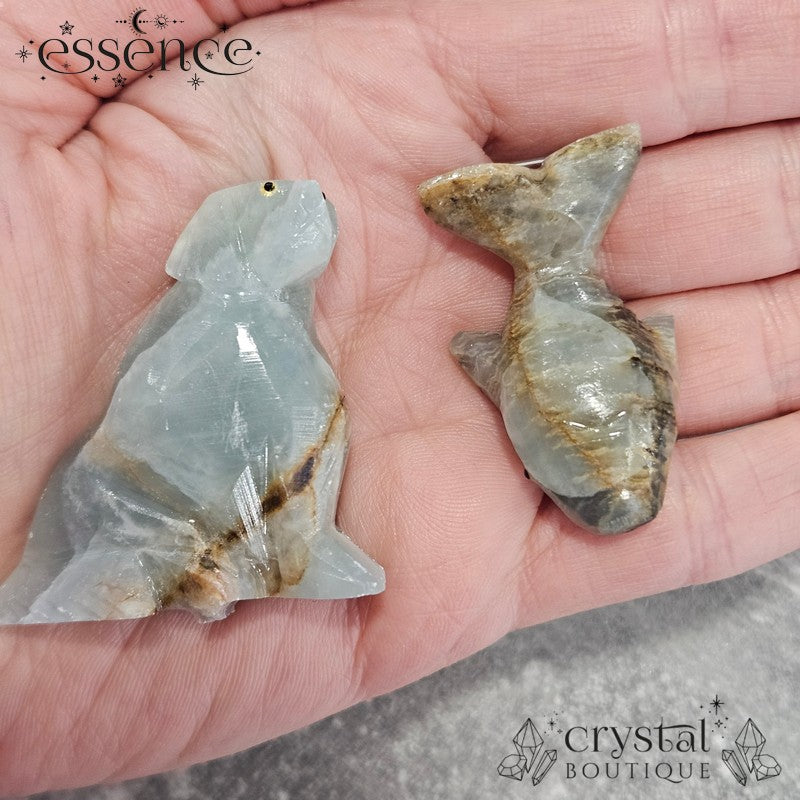 Blue Banded Calcite Animal carvings (Rabbit, dog, Whale)