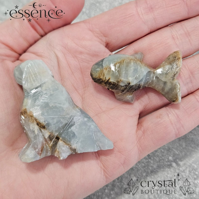 Blue Banded Calcite Animal carvings (Rabbit, dog, Whale)