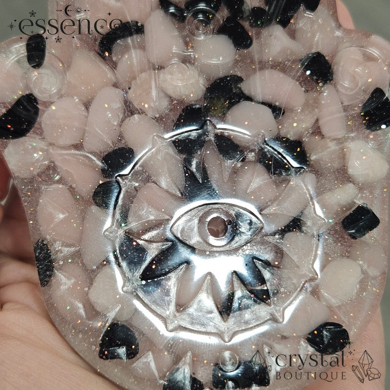 Black Tourmaline and pink Opal Resin Incense Holders