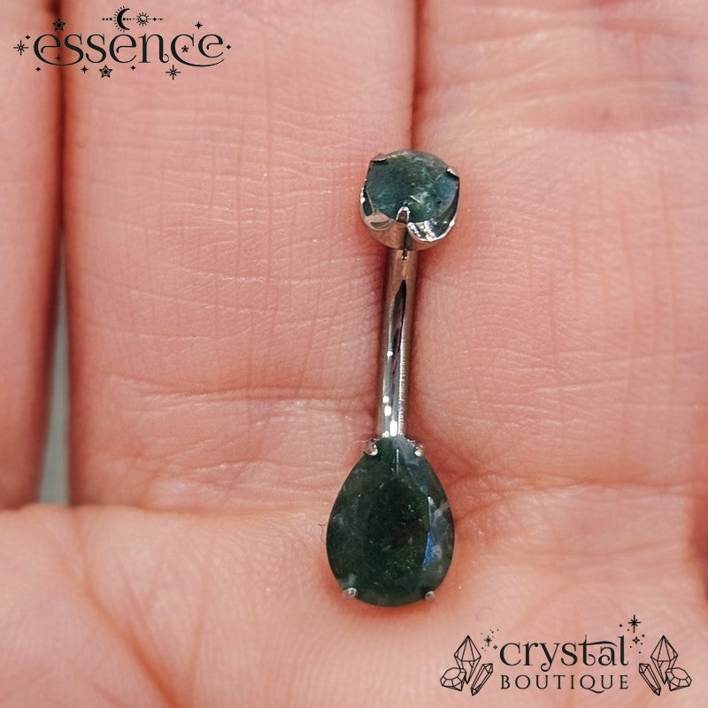 Moss Agate Teardrop Navel Bar