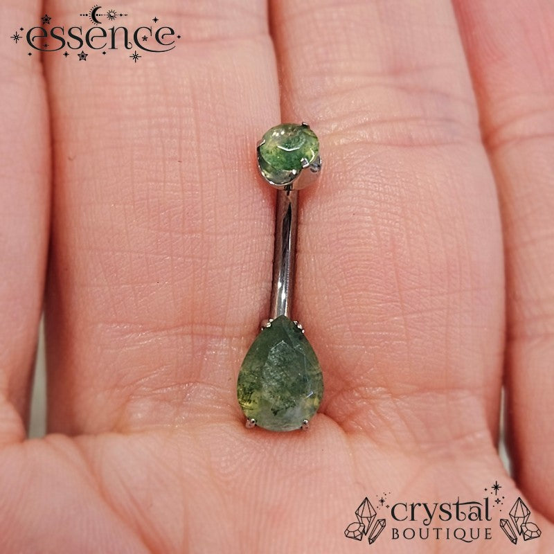 Moss Agate Teardrop Navel Bar
