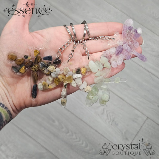 Dragonfly Crystal Chip Resin Keyrings