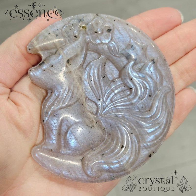 Moonstone Nine-Tailed Fox Carvings