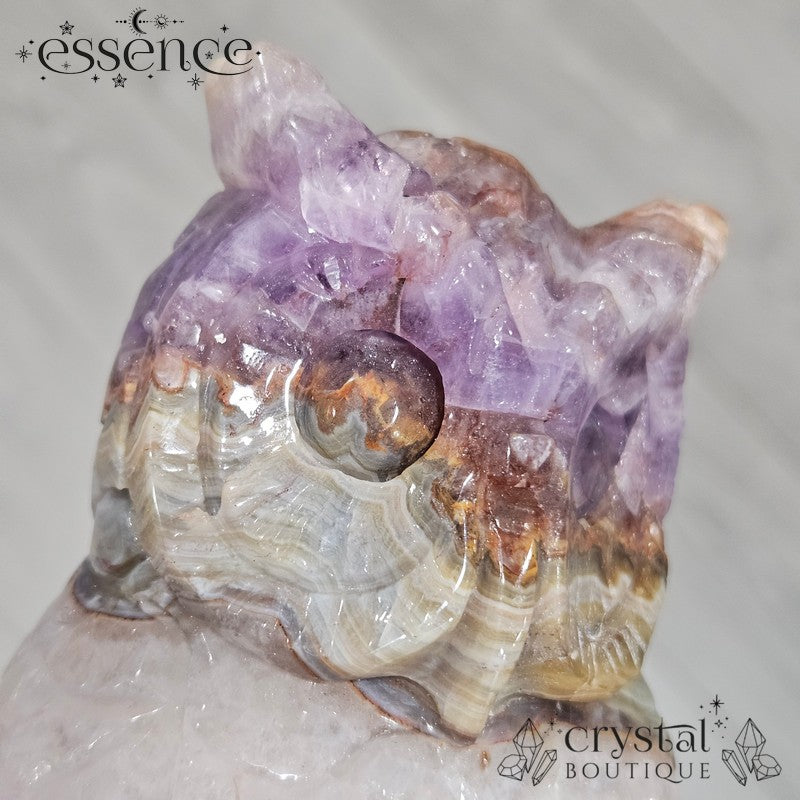 Amethyst, Quartz & Banded Agate Owl Carving