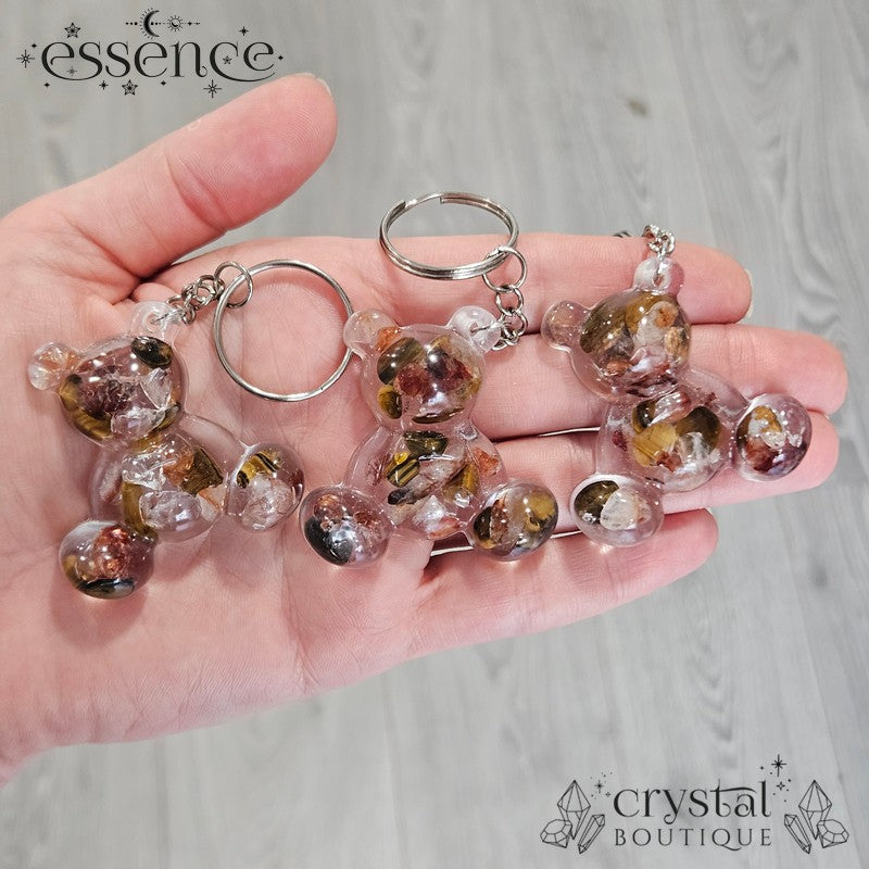 Zodiac teddy resin keyring with crystal chips  (Aries, Taurus, Gemini)