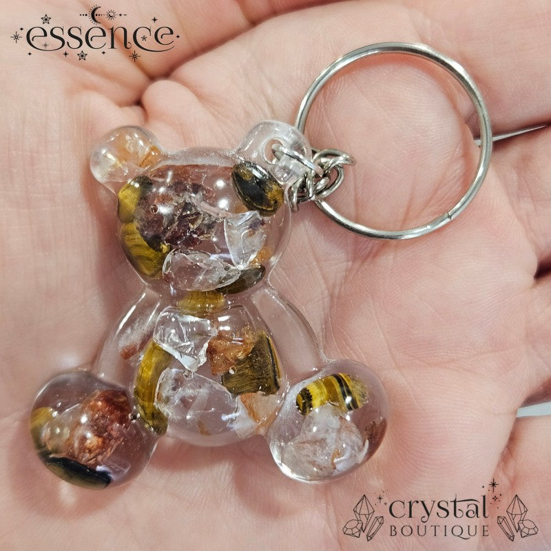 Zodiac teddy resin keyring with crystal chips  (Aries, Taurus, Gemini)