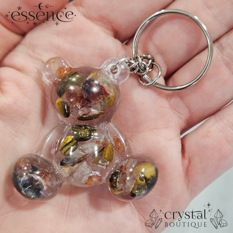 Zodiac teddy resin keyring with crystal chips  (Aries, Taurus, Gemini)