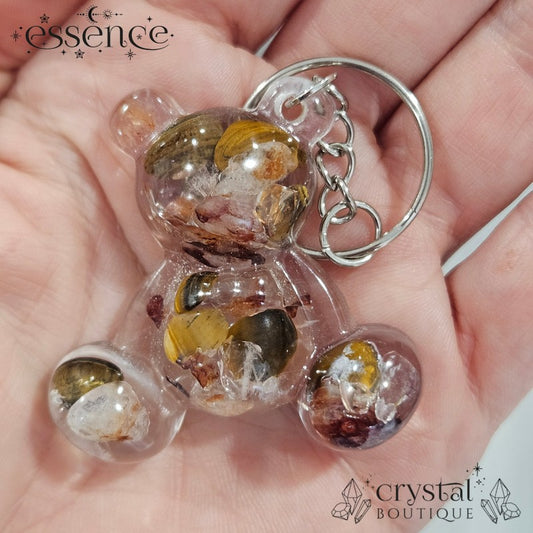 Zodiac teddy resin keyring with crystal chips  (Aries, Taurus, Gemini)