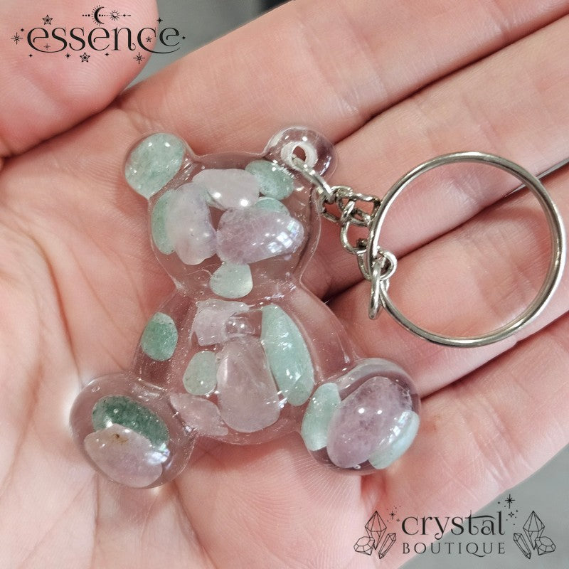 Zodiac teddy resin keyring with crystal chips  (Aries, Taurus, Gemini)